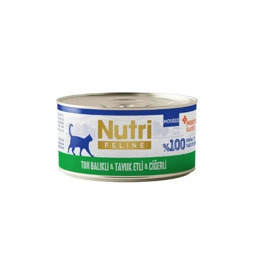 Nutri Feline Mousse Ton Balıklı Tavuk Etli ve Ciğerli Tahılsız Yetişkin Kedi Konservesi