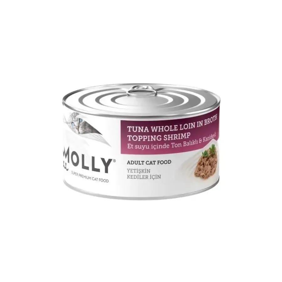 Molly Et Suyu İçinde Ton Balıklı ve Karidesli Tahılsız Yetişkin Kedi Konservesi