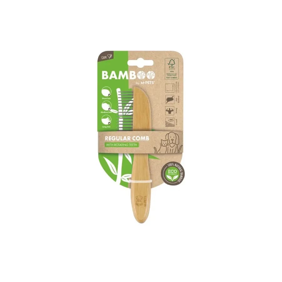 M-Pets Paslanmaz Çelik Kedi ve Köpekler için Geniş Aralıklı Bamboo Tarak