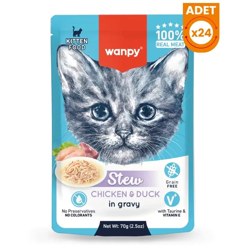 Wanpy Stew Sos İçinde Tavuklu ve Ördekli Yavru Konserve Kedi Maması